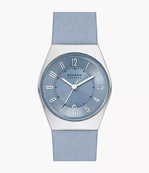 Grenen Lille Three-Hand Date Coastal Blue Leather Watch