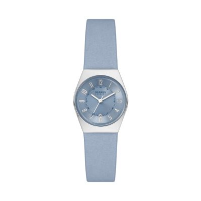 Grenen Lille Three-Hand Date Coastal Blue Leather Watch SKW3040