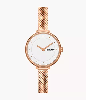 Gitte Lille Two-Hand Rose Gold Stainless Steel Mesh Watch