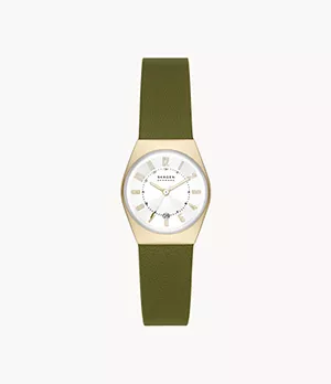Grenen Lille Three-Hand Date Olive Leather Watch