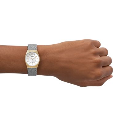 Grenen Lille Three-Hand Date Silver Stainless Steel Mesh Watch