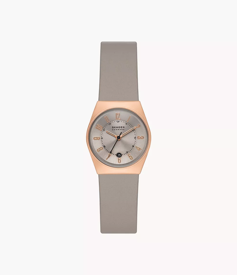 Skagen Women’s Grenen Lille Three-Hand Date Greystone LiteHide Leather Watch