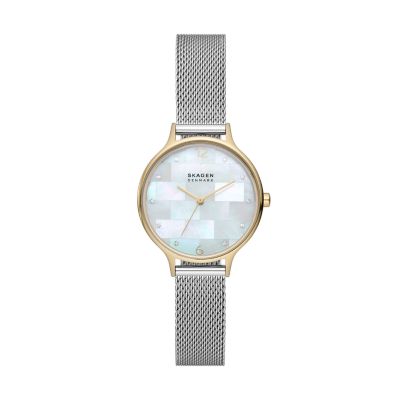 SKAGEN ANITA マザーオブパール スチールメッシュウォッチ-