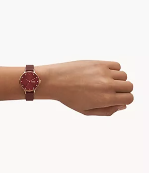 Skagen Anita Lille Three-Hand Cherry Wood Leather Watch