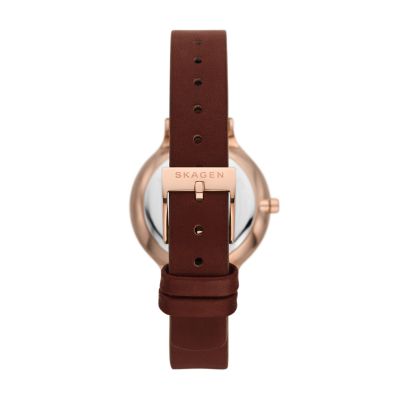 Skagen ANITA LILLE 三針 チェリーウッド レザーウォッチ SKW3064 - Skagen