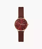 Skagen Anita Lille Three-Hand Cherry Wood Leather Watch