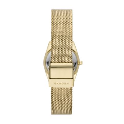 Grenen Lille Solar-Powered Gold Stainless Steel Mesh Watch SKW3077