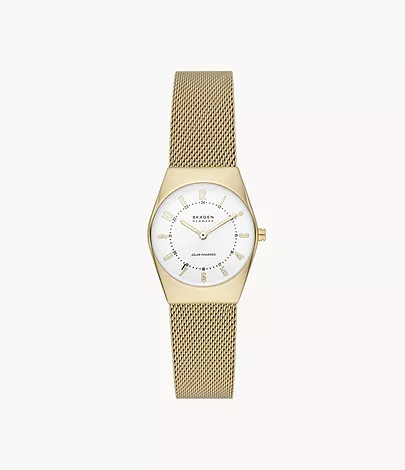 Grenen Lille Solar-Powered Gold Stainless Steel Mesh Watch