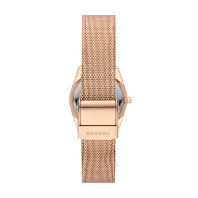 Grenen Lille Solar-Powered Rose Gold Stainless Steel Mesh Watch