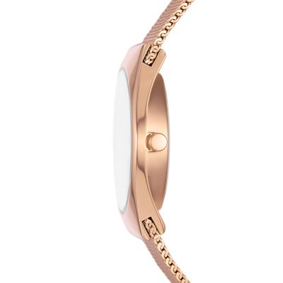 Grenen Lille Solar-Powered Rose Gold Stainless Steel Mesh Watch