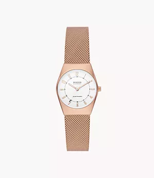 Grenen Lille Solar-Powered Rose Gold Stainless Steel Mesh Watch