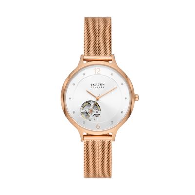 ネット限定】 SKAGEN スチールメッシュウォッチ ローズゴールドトーン