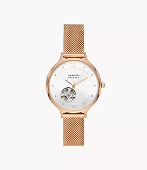 Anita Automatic Rose Gold Stainless Steel Mesh Watch