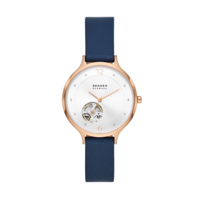 ANITA AUTOMATIC ブルー レザーウォッチ SKW3083 - Skagen