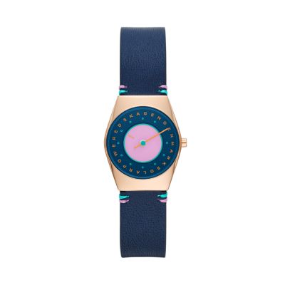 Grenen Lille Solar Halo Ocean Blue Leather Watch