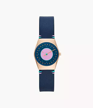 Grenen Lille Solar Halo Ocean Blue Leather Watch