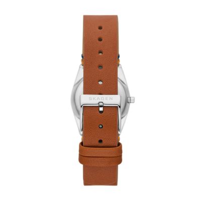 Light Brown Leather Grenen Solar Lille SKW3086 Watch Halo Skagen -