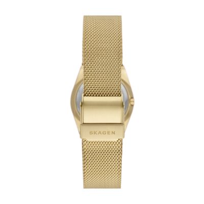 Grenen Lille Solar Halo Gold Stainless Steel Mesh Watch SKW3087