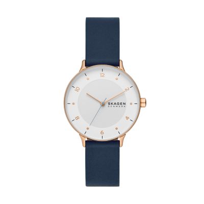 最新な SKAGEN ANNELIE 二針 - ブルーレザーウォッチ - 時計