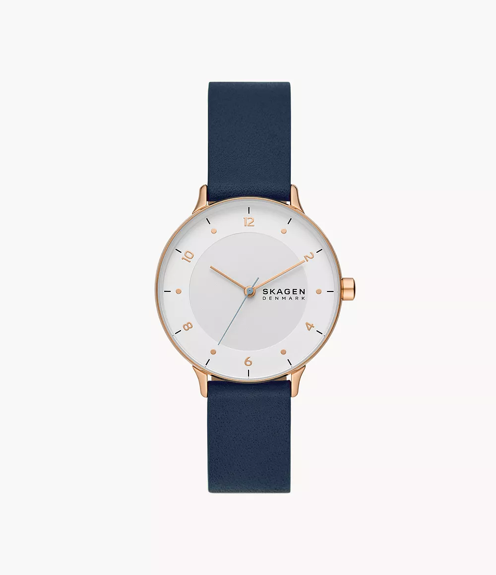 Skagen Women’s Riis Three-Hand Blue Leather Watch