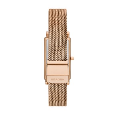 Hagen Three-Hand Rose Gold Stainless Steel Mesh Tank Watch SKW3095