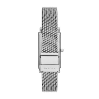 Hagen Three-Hand Stainless Steel Mesh Rectangular Watch SKW3096