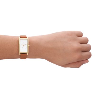 Hagen Lille Three-Hand Brown Leather Rectangular Watch