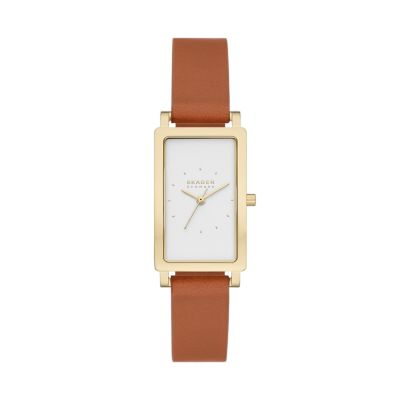 Hagen Three-Hand Brown Leather Tank Watch SKW3097 - Skagen