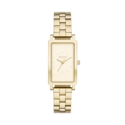 Hagen Three-Hand Gold Stainless Steel Tank Watch