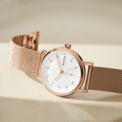 Skagen rose outlet gold mens watch