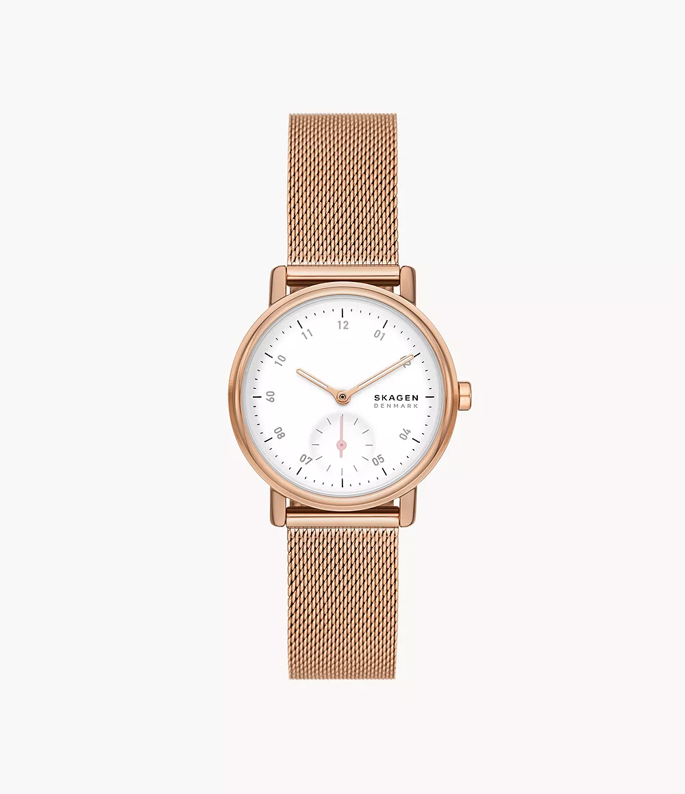 Skagen Women’s Kuppel Lille Two-Hand Sub-Second Rose Gold Stainless Steel Mesh Watch