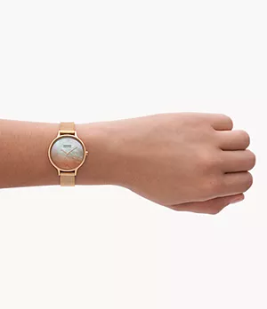 Anita Lille Three-Hand Ombré Mother of Peal Rose Gold Stainless Steel Mesh Watch