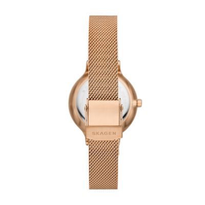 Anita Lille Three Hand Ombre Mother of Peal Rose Gold Stainless Steel Mesh Watch