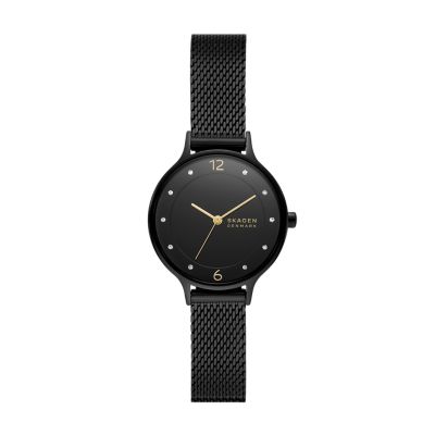 Anita Lille Three-Hand Black Stainless Steel Mesh Watch - SKW3112