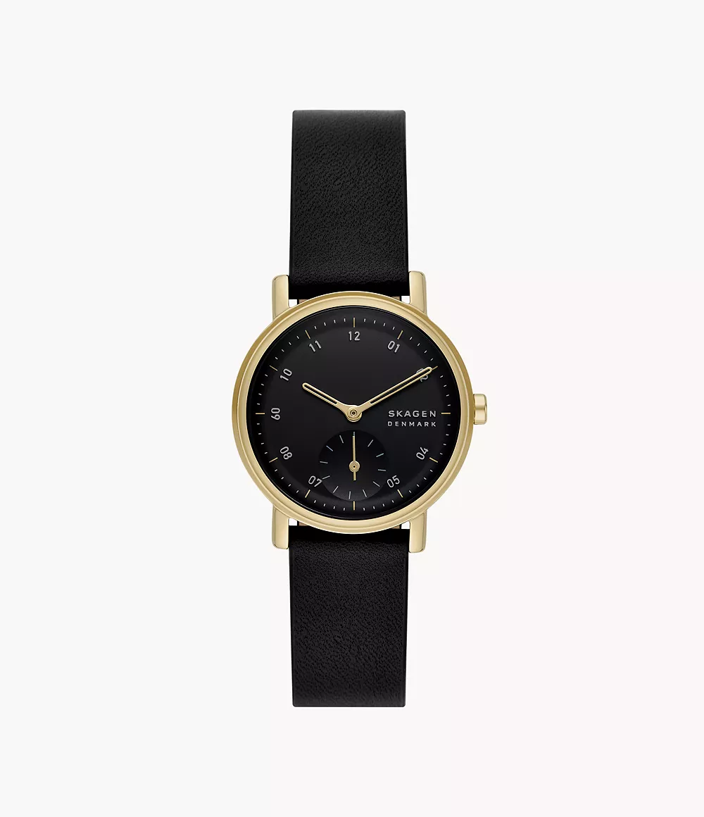 Skagen Women’s Kuppel Lille Two-Hand Sub-Second Black Leather Watch