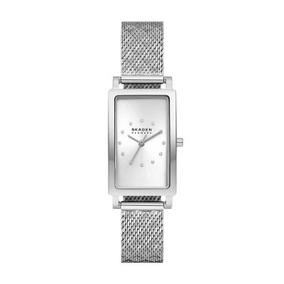 Hagen Three-Hand Silver Stainless Steel Mesh Watch