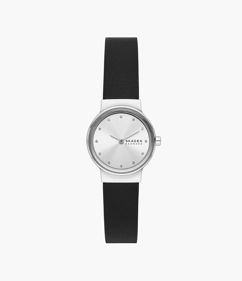 Skagen Women’s Freja Lille Two-Hand Black Leather Watch