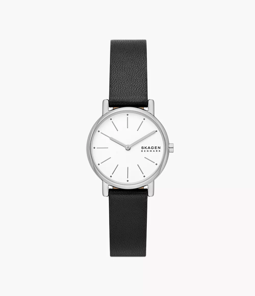 Skagen Unisex Signatur Lille Two-Hand Black Leather Watch
