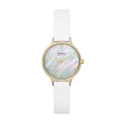 Skagen Women’s Anita Lille Three-Hand White Leather Watch
