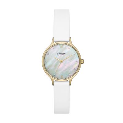 Anita Lille Three-Hand White Leather Watch