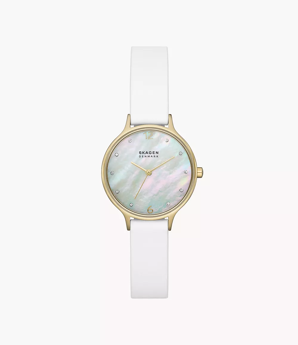 Skagen Women’s Anita Lille Three-Hand White Leather Watch