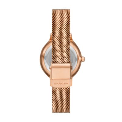 Anita Lille Three Hand Rose Gold Stainless Steel Mesh Watch SKW3150 Skagen