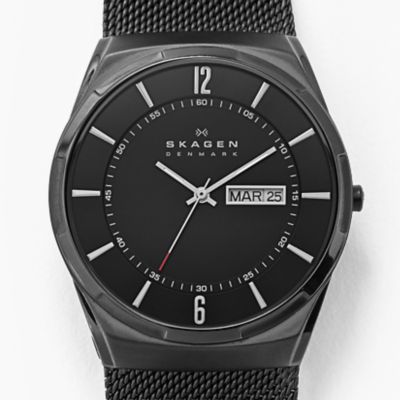 Melbye Titanium and Midnight Steel Mesh Day-Date Watch