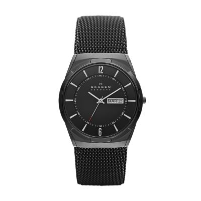 Melbye Titanium and Midnight Steel Mesh Day-Date Watch