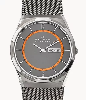 Melbye Titanium and Charcoal Steel Mesh Day-Date Watch