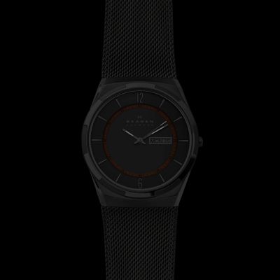 and SKW6007 Melbye Steel Titanium Day-Date Mesh - Charcoal Skagen Watch