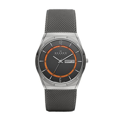 Melbye Titanium SKW6007 Skagen Watch Charcoal Day-Date Steel - and Mesh