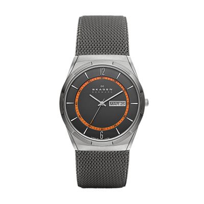 Melbye Titanium and Charcoal Steel Mesh Day-Date Watch SKW6007 - Skagen