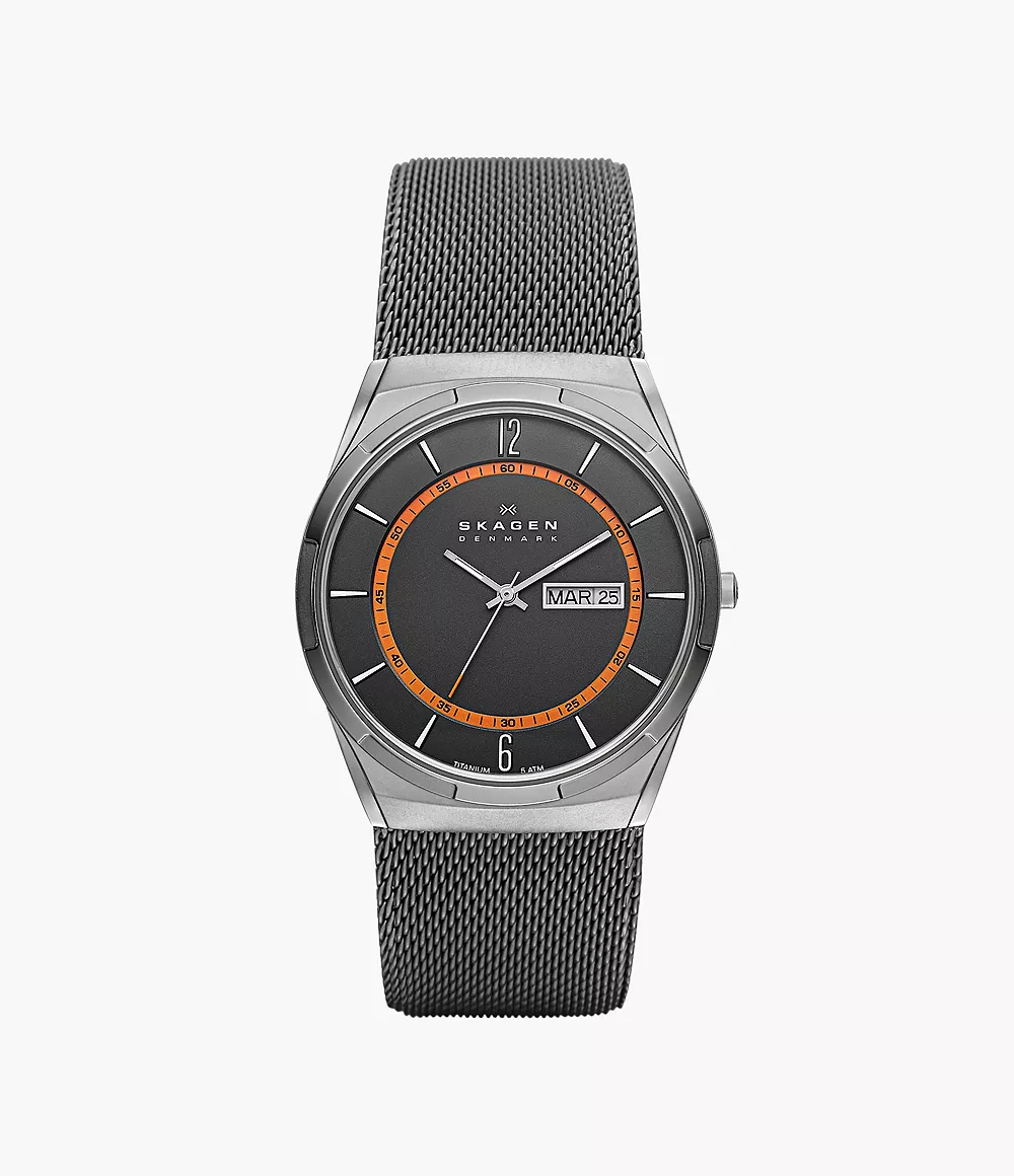 Melbye Titanium and Charcoal Steel Mesh Day-Date Watch SKW6007 - Skagen