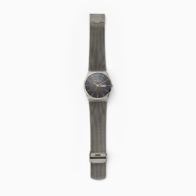 Melbye Titanium and Charcoal Steel Mesh Day Date Watch SKW6078